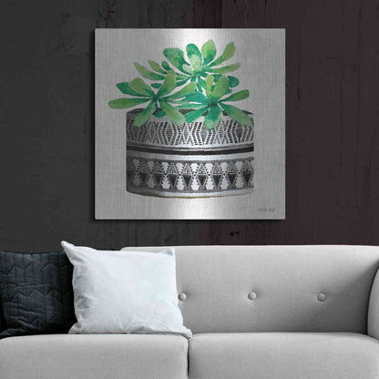 Luxe Metal Art 'Cactus Mud Cloth Vase II' by Cindy Jacobs, Metal Wall Art,36x36