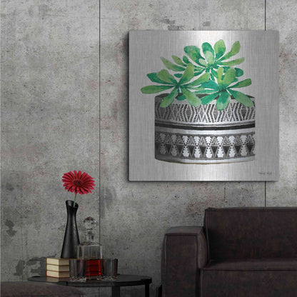 Luxe Metal Art 'Cactus Mud Cloth Vase II' by Cindy Jacobs, Metal Wall Art,36x36