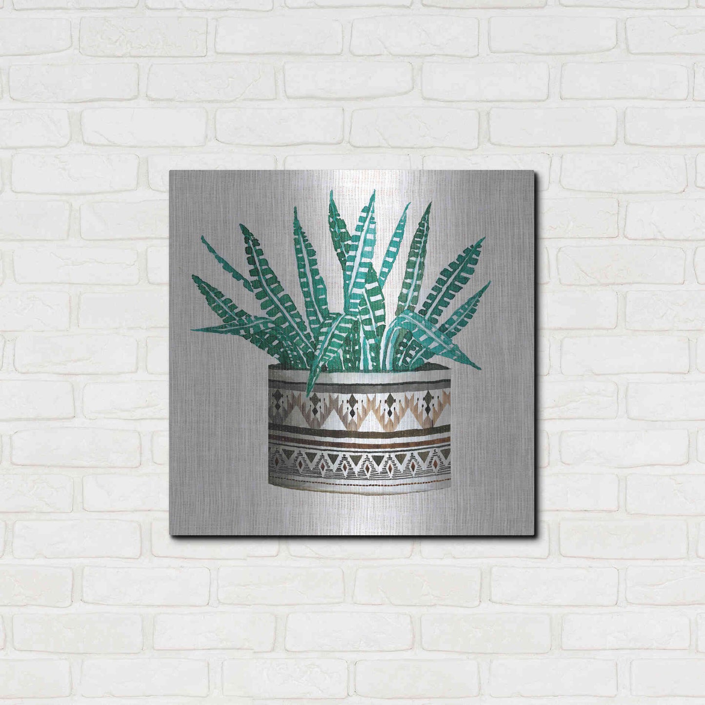 Luxe Metal Art 'Cactus Mud Cloth Vase III' by Cindy Jacobs, Metal Wall Art,24x24