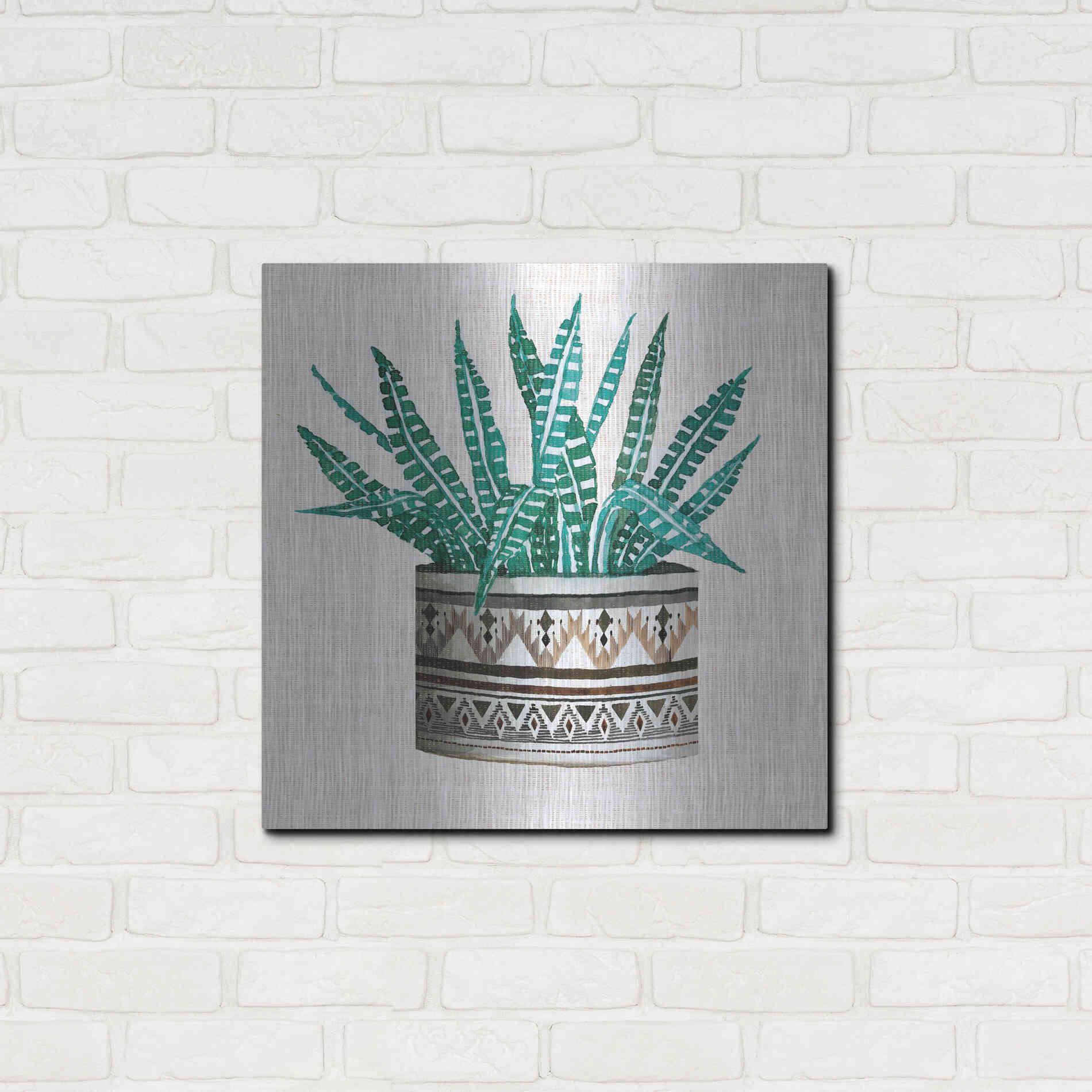 Luxe Metal Art 'Cactus Mud Cloth Vase III' by Cindy Jacobs, Metal Wall Art,24x24