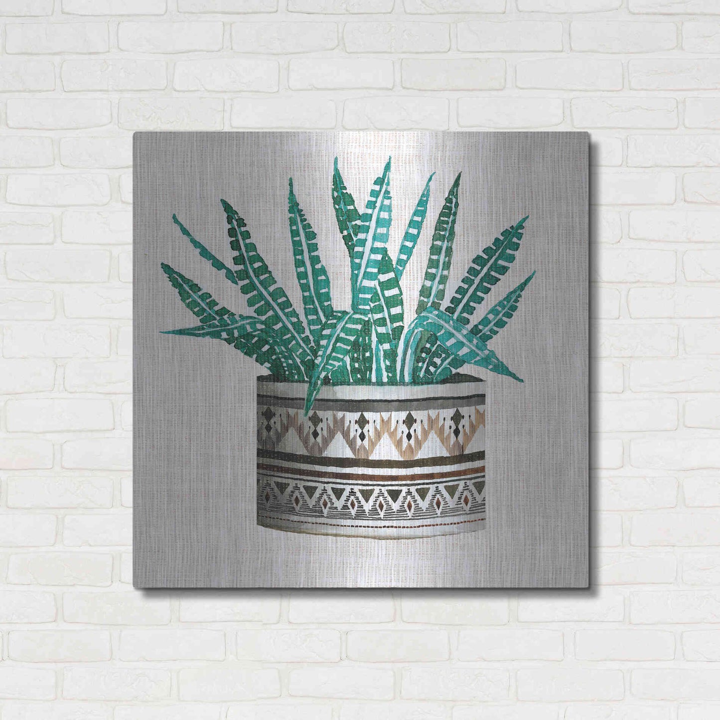 Luxe Metal Art 'Cactus Mud Cloth Vase III' by Cindy Jacobs, Metal Wall Art,36x36