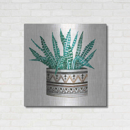 Luxe Metal Art 'Cactus Mud Cloth Vase III' by Cindy Jacobs, Metal Wall Art,36x36
