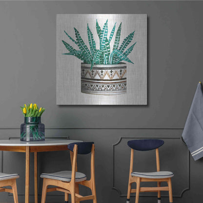 Luxe Metal Art 'Cactus Mud Cloth Vase III' by Cindy Jacobs, Metal Wall Art,36x36