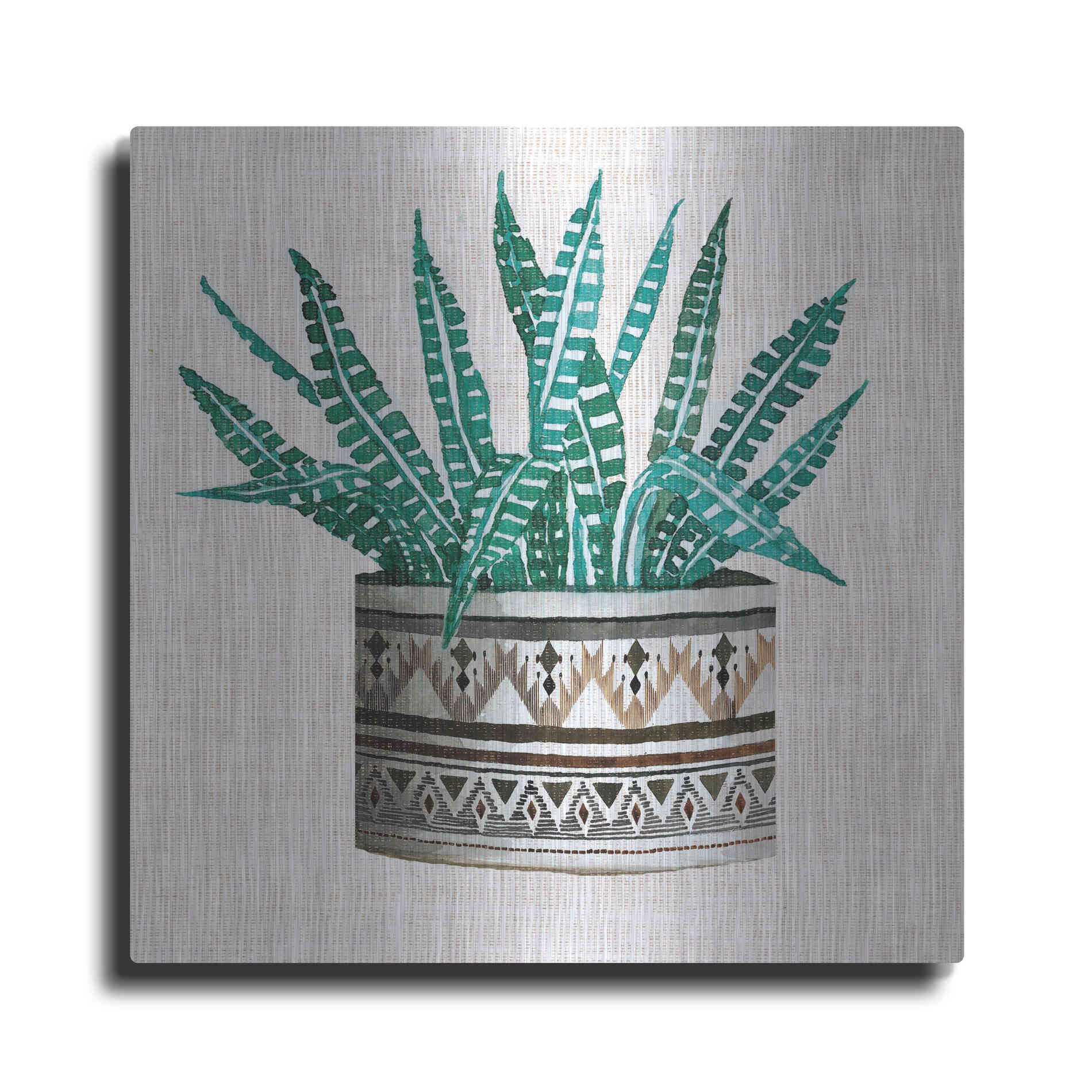 Luxe Metal Art 'Cactus Mud Cloth Vase III' by Cindy Jacobs, Metal Wall Art
