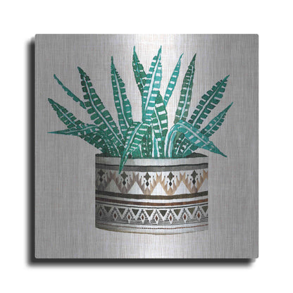Luxe Metal Art 'Cactus Mud Cloth Vase III' by Cindy Jacobs, Metal Wall Art