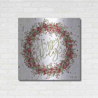 Luxe Metal Art 'Happy Holidays Berry Wreath' by Cindy Jacobs, Metal Wall Art,36x36