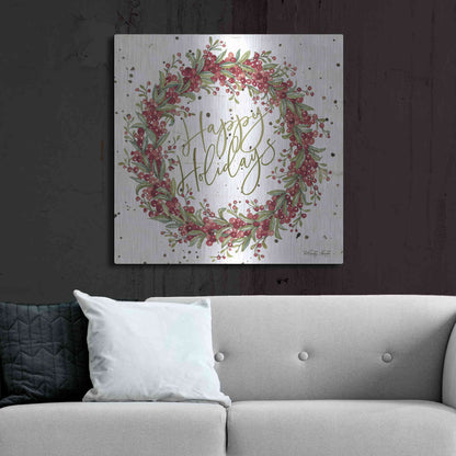 Luxe Metal Art 'Happy Holidays Berry Wreath' by Cindy Jacobs, Metal Wall Art,36x36