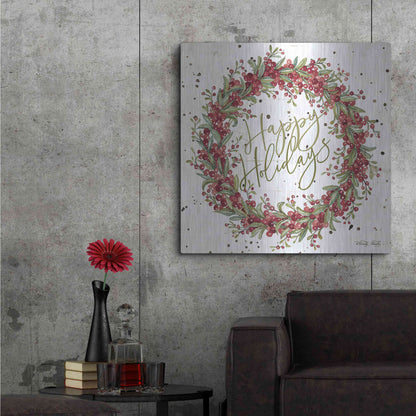 Luxe Metal Art 'Happy Holidays Berry Wreath' by Cindy Jacobs, Metal Wall Art,36x36