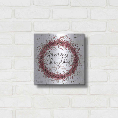 Luxe Metal Art 'Merry Christmas Berry Wreath' by Cindy Jacobs, Metal Wall Art,12x12