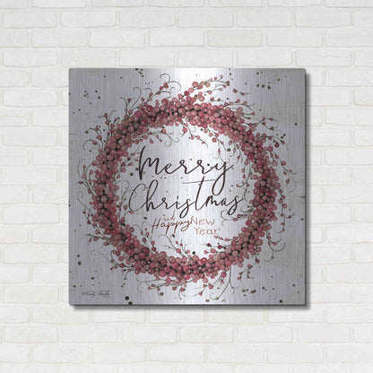 Luxe Metal Art 'Merry Christmas Berry Wreath' by Cindy Jacobs, Metal Wall Art,36x36