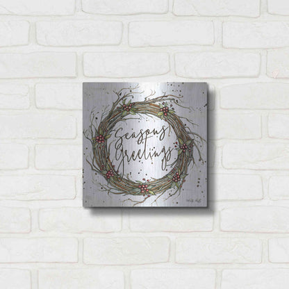 Luxe Metal Art 'Seasons Greetings Wreath II' by Cindy Jacobs, Metal Wall Art,12x12