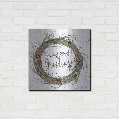 Luxe Metal Art 'Seasons Greetings Wreath II' by Cindy Jacobs, Metal Wall Art,24x24