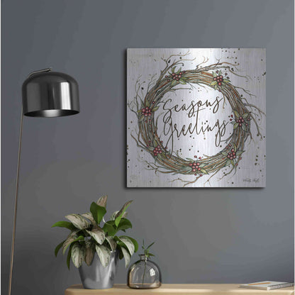 Luxe Metal Art 'Seasons Greetings Wreath II' by Cindy Jacobs, Metal Wall Art,24x24