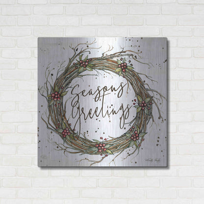 Luxe Metal Art 'Seasons Greetings Wreath II' by Cindy Jacobs, Metal Wall Art,36x36