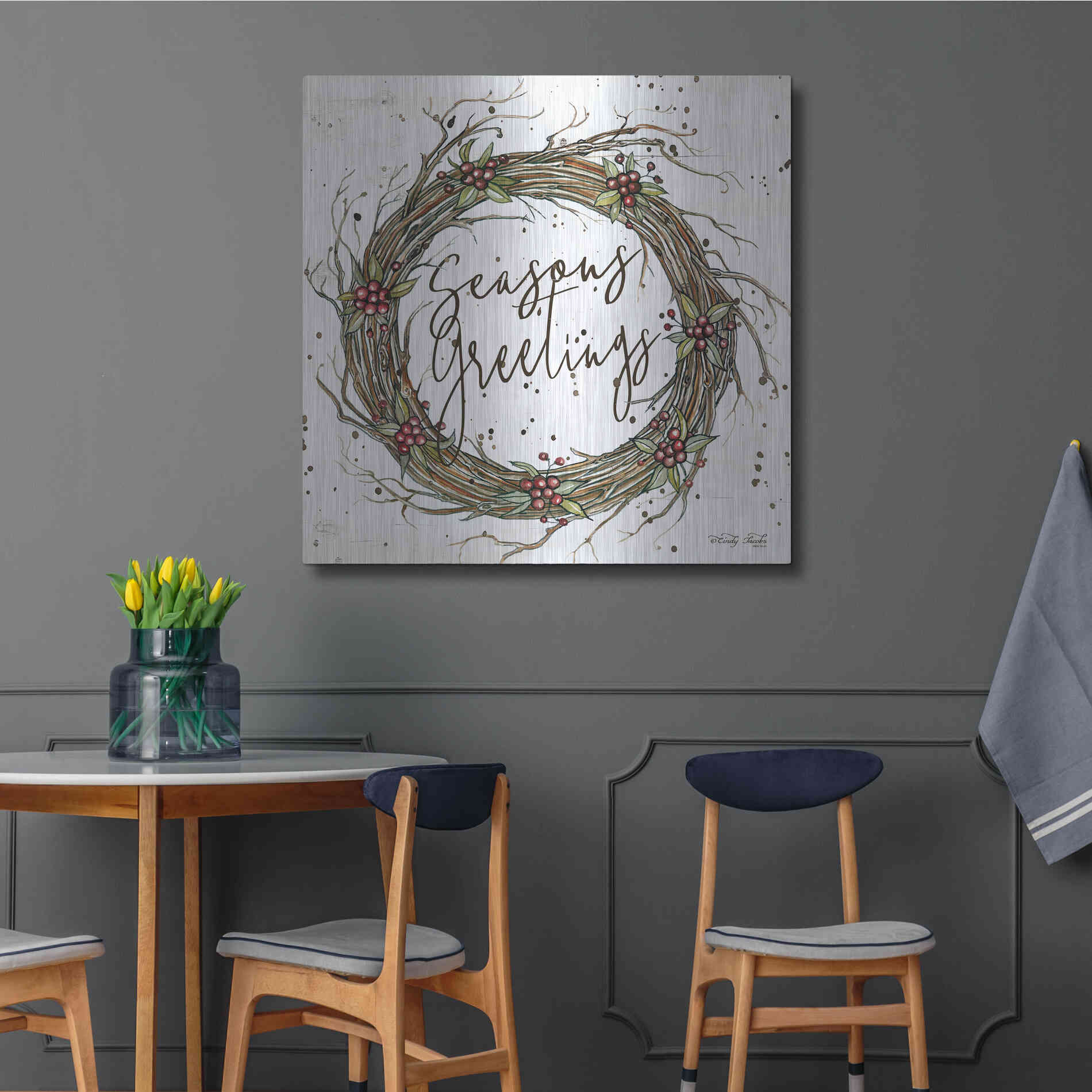 Luxe Metal Art 'Seasons Greetings Wreath II' by Cindy Jacobs, Metal Wall Art,36x36