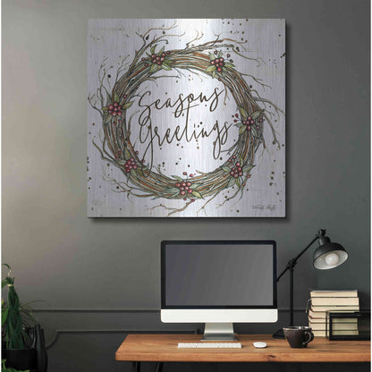 Luxe Metal Art 'Seasons Greetings Wreath II' by Cindy Jacobs, Metal Wall Art,36x36