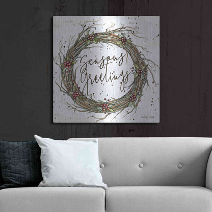 Luxe Metal Art 'Seasons Greetings Wreath II' by Cindy Jacobs, Metal Wall Art,36x36
