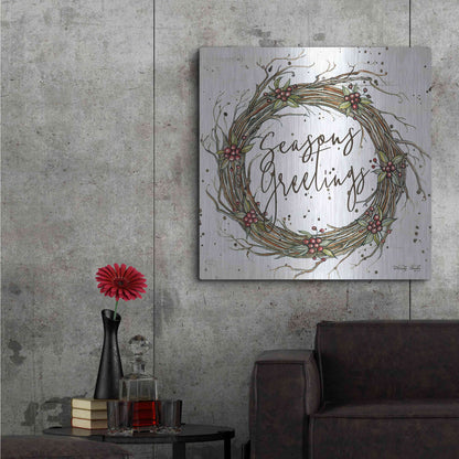Luxe Metal Art 'Seasons Greetings Wreath II' by Cindy Jacobs, Metal Wall Art,36x36