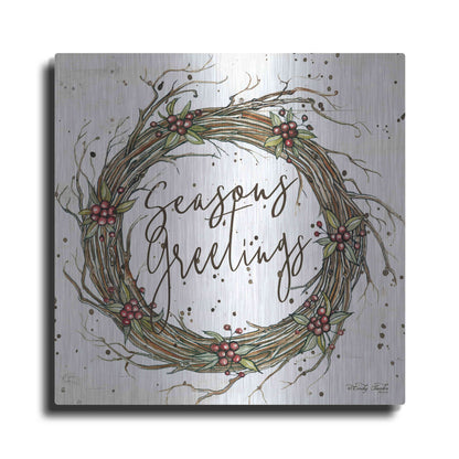 Luxe Metal Art 'Seasons Greetings Wreath II' by Cindy Jacobs, Metal Wall Art