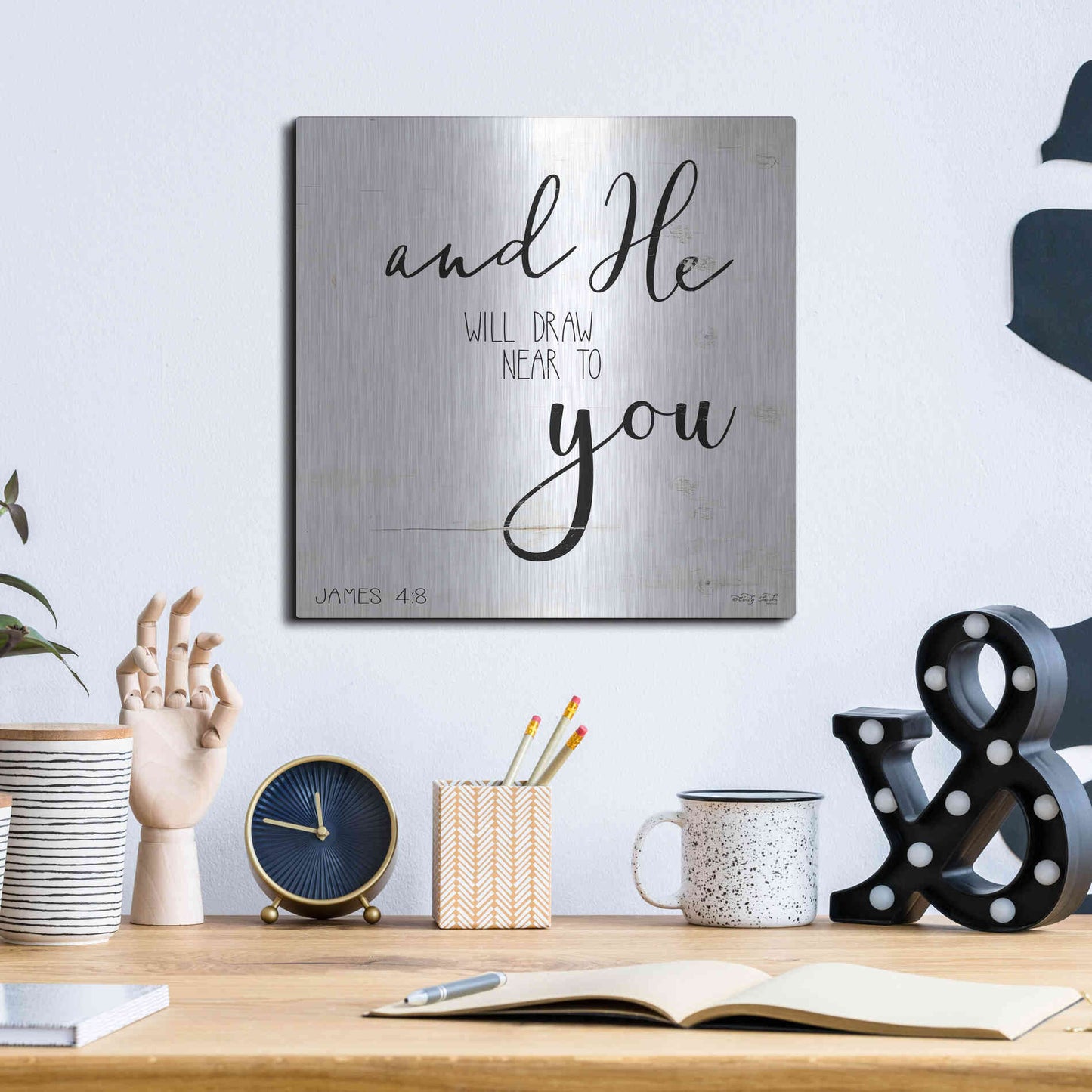 Luxe Metal Art 'And He will Draw Near to you' by Cindy Jacobs, Metal Wall Art,12x12