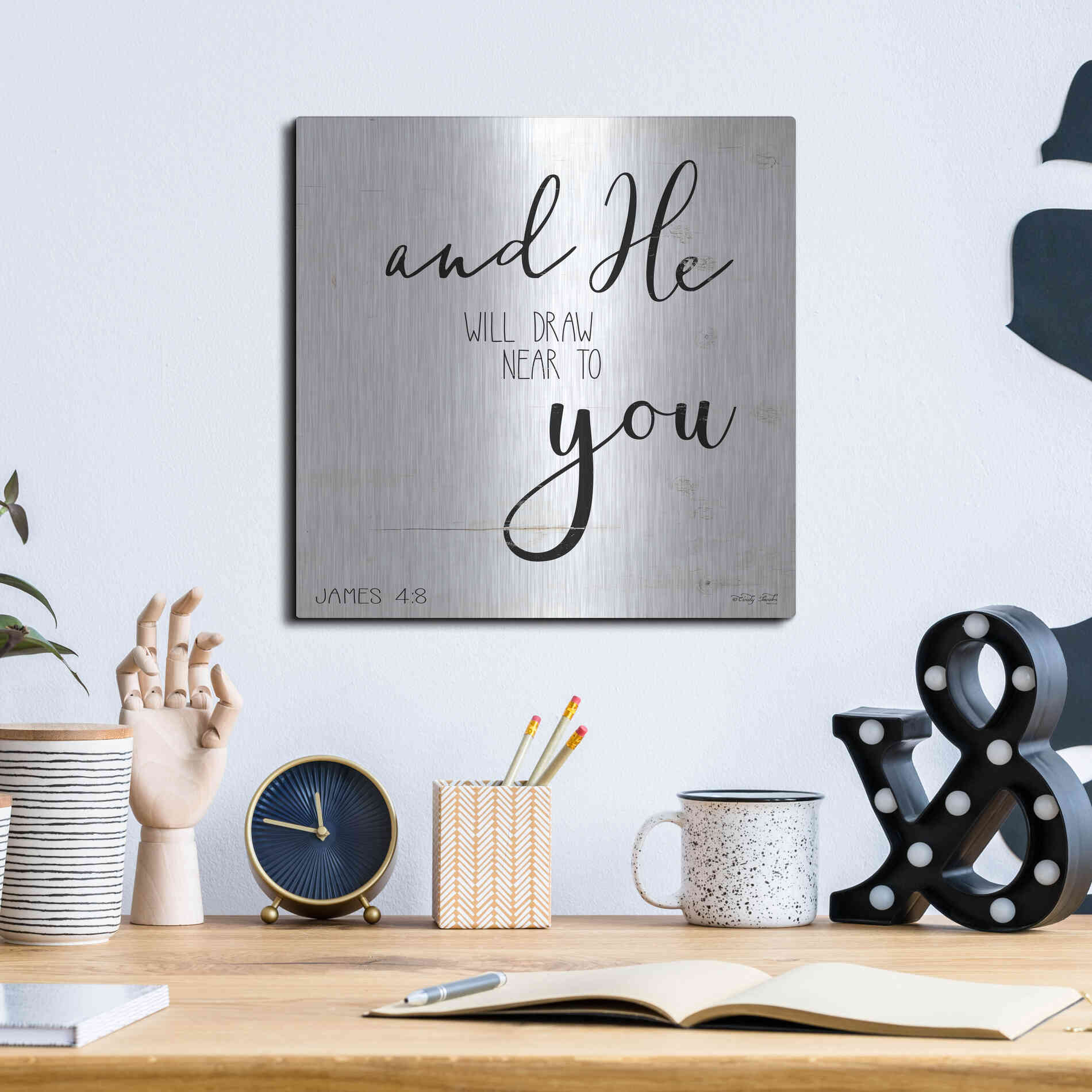 Luxe Metal Art 'And He will Draw Near to you' by Cindy Jacobs, Metal Wall Art,12x12