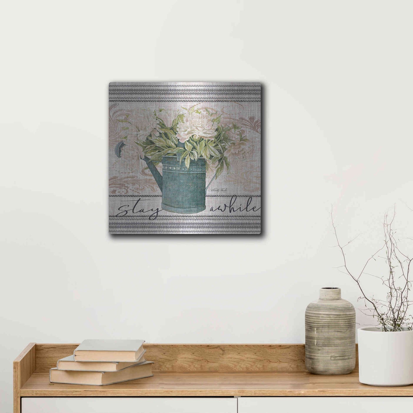 Luxe Metal Art 'Stay Awhile' by Cindy Jacobs, Metal Wall Art,12x12