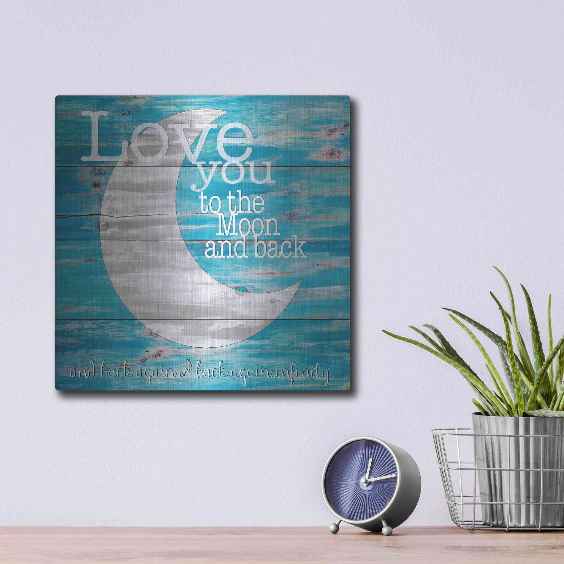 Luxe Metal Art 'Love You to the Moon and Back' by Cindy Jacobs, Metal Wall Art,12x12