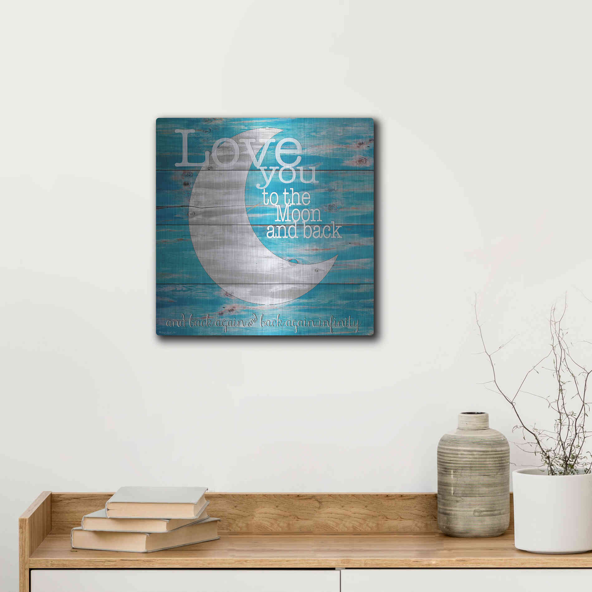 Luxe Metal Art 'Love You to the Moon and Back' by Cindy Jacobs, Metal Wall Art,12x12