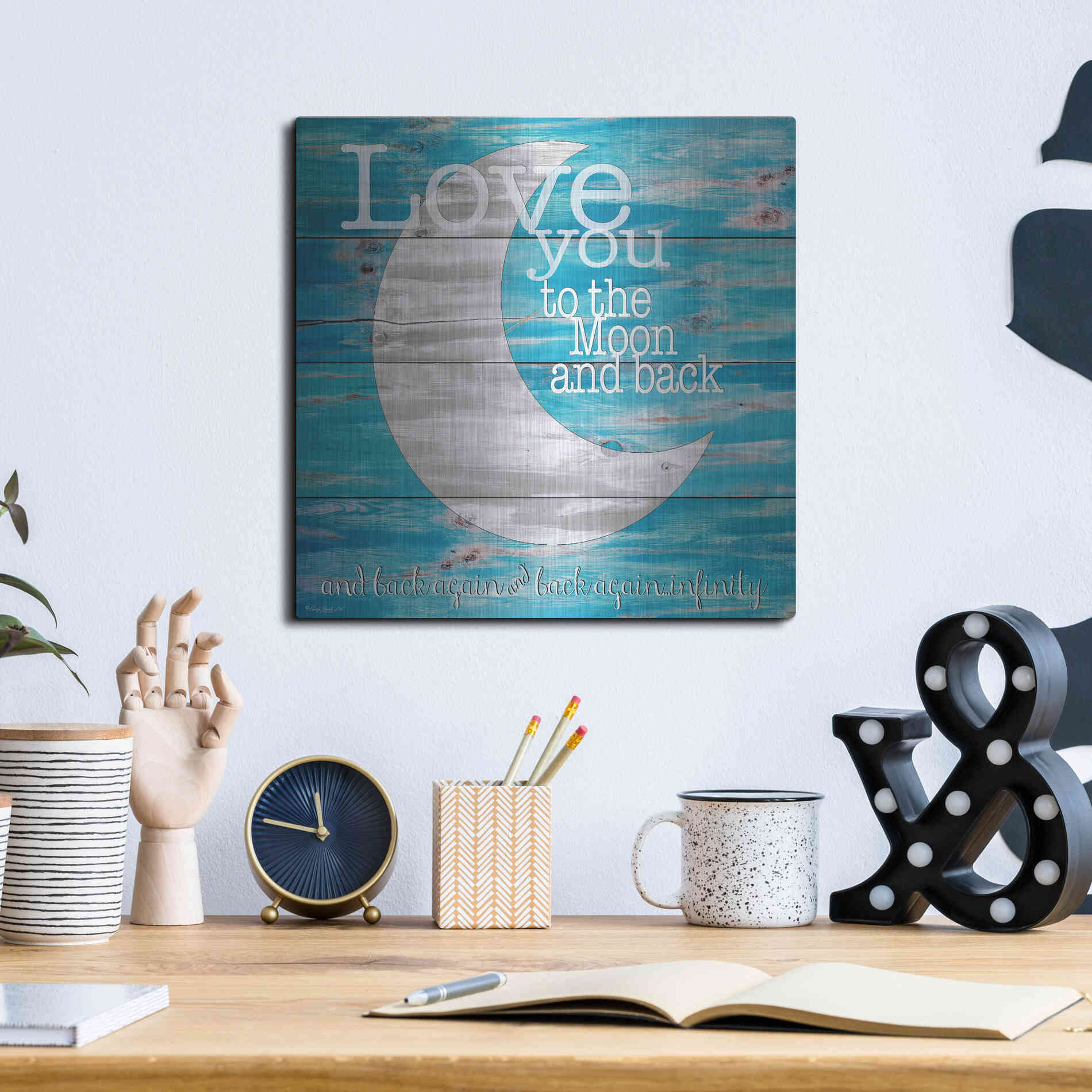 Luxe Metal Art 'Love You to the Moon and Back' by Cindy Jacobs, Metal Wall Art,12x12