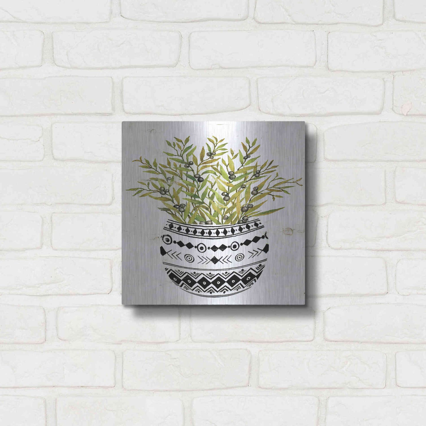 Luxe Metal Art 'Mud Cloth Succulent I' by Cindy Jacobs, Metal Wall Art,12x12