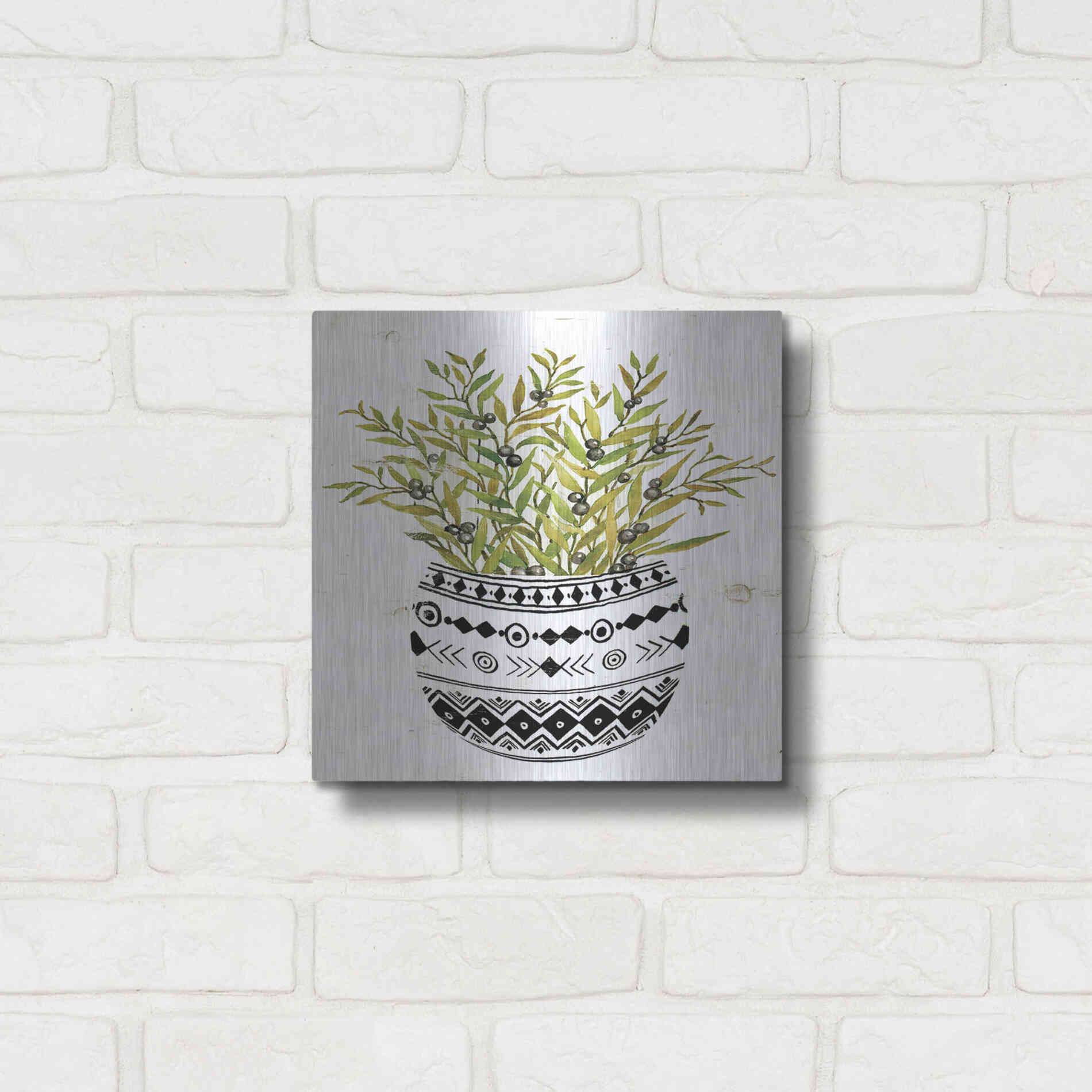 Luxe Metal Art 'Mud Cloth Succulent I' by Cindy Jacobs, Metal Wall Art,12x12