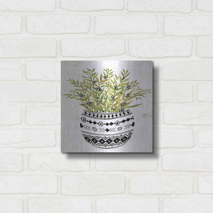 Luxe Metal Art 'Mud Cloth Succulent I' by Cindy Jacobs, Metal Wall Art,12x12