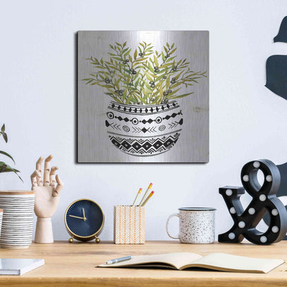 Luxe Metal Art 'Mud Cloth Succulent I' by Cindy Jacobs, Metal Wall Art,12x12