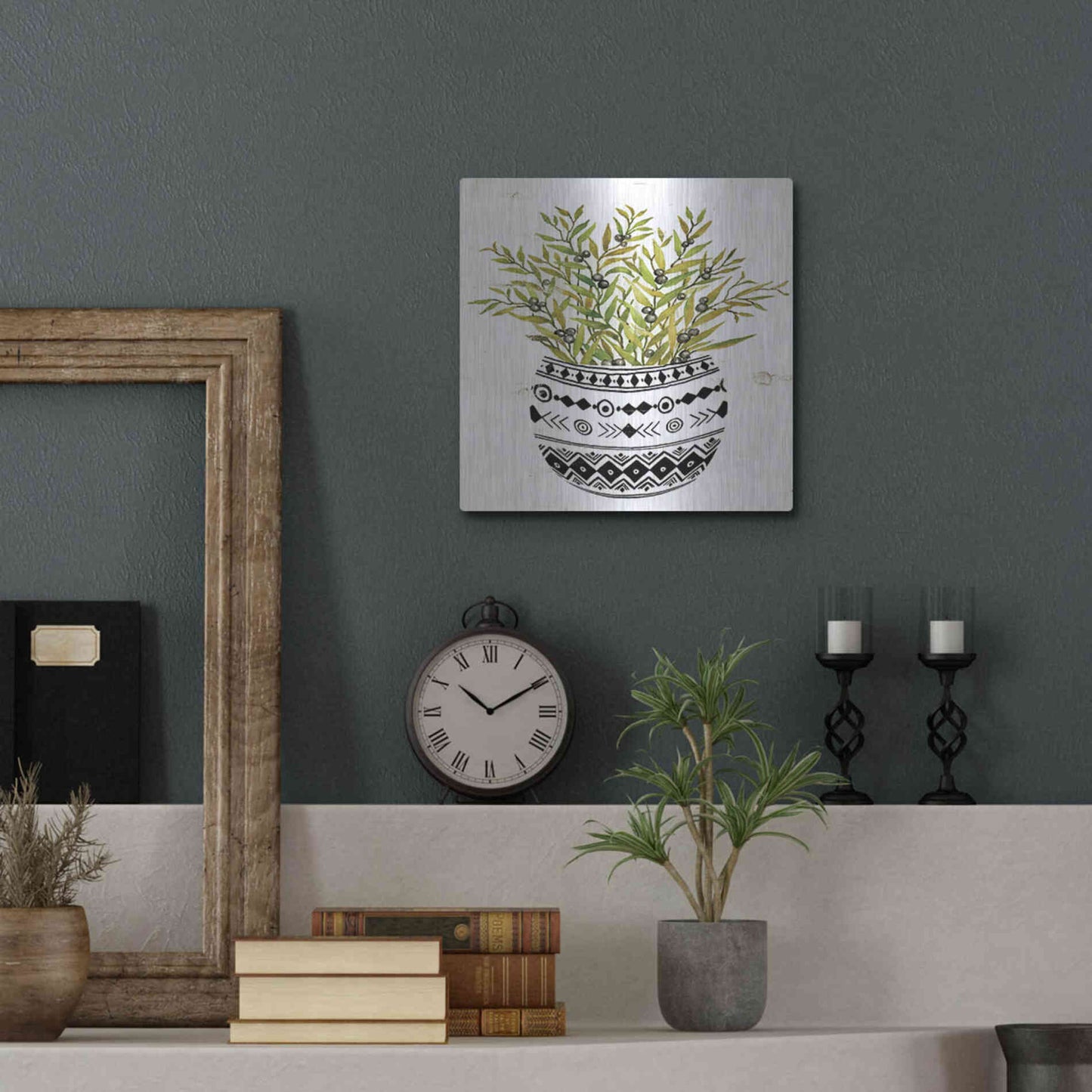 Luxe Metal Art 'Mud Cloth Succulent I' by Cindy Jacobs, Metal Wall Art,12x12