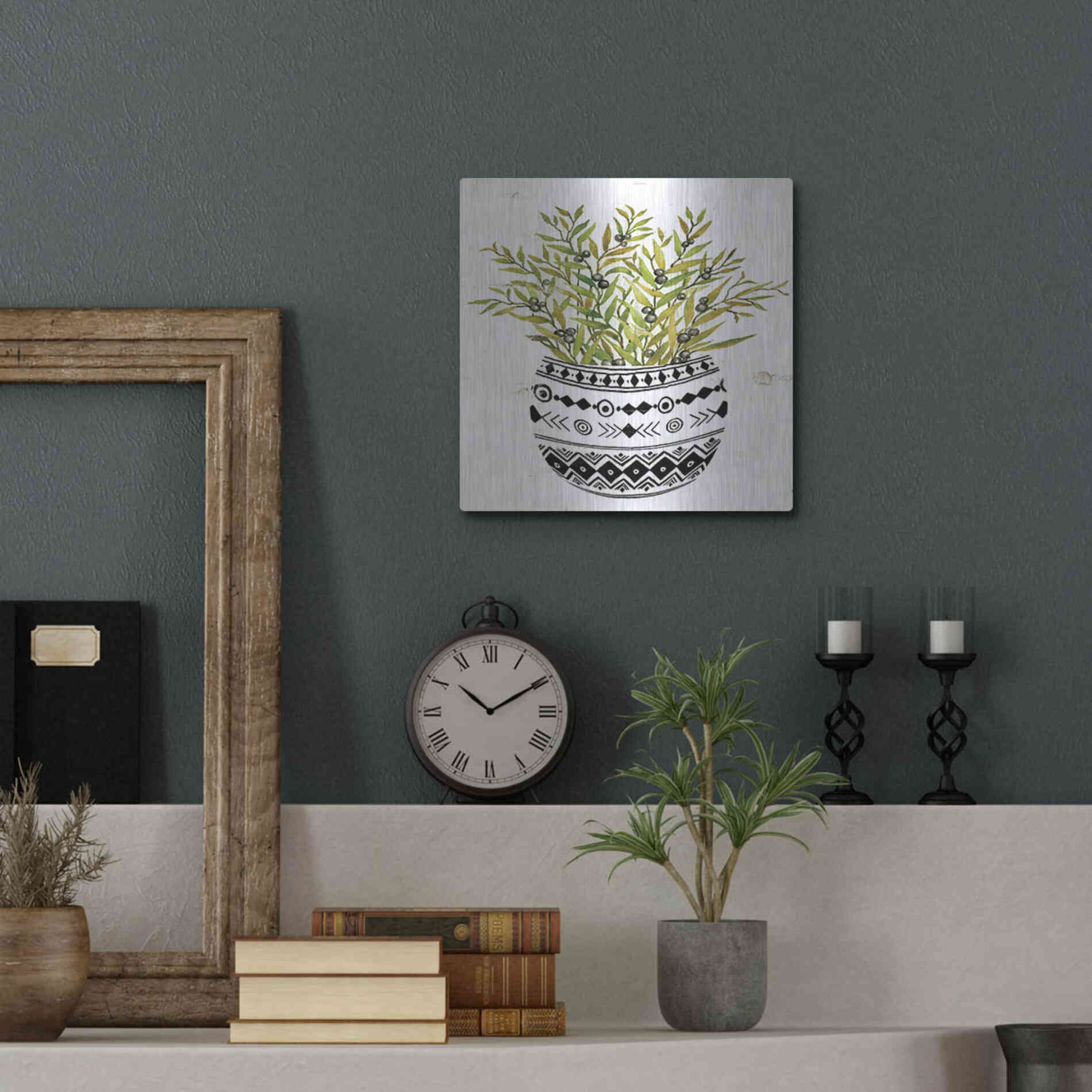 Luxe Metal Art 'Mud Cloth Succulent I' by Cindy Jacobs, Metal Wall Art,12x12