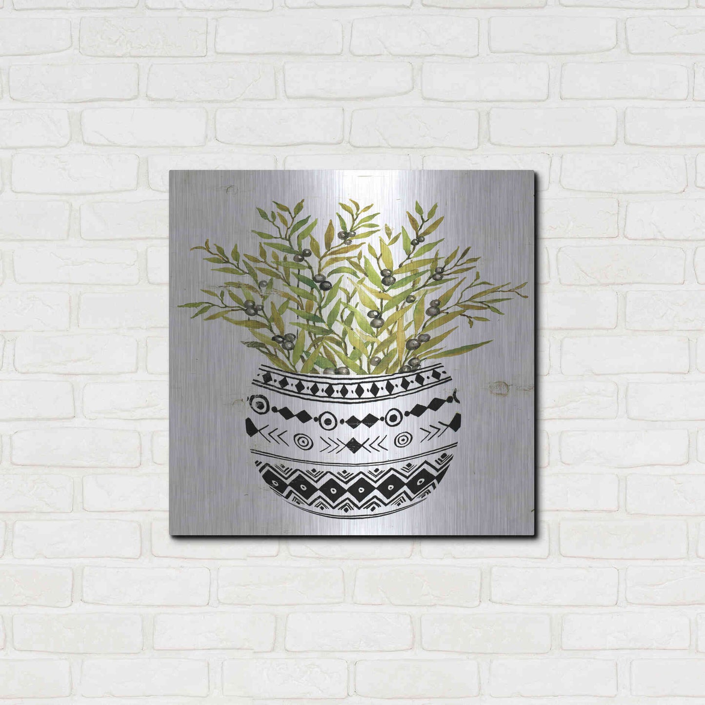 Luxe Metal Art 'Mud Cloth Succulent I' by Cindy Jacobs, Metal Wall Art,24x24