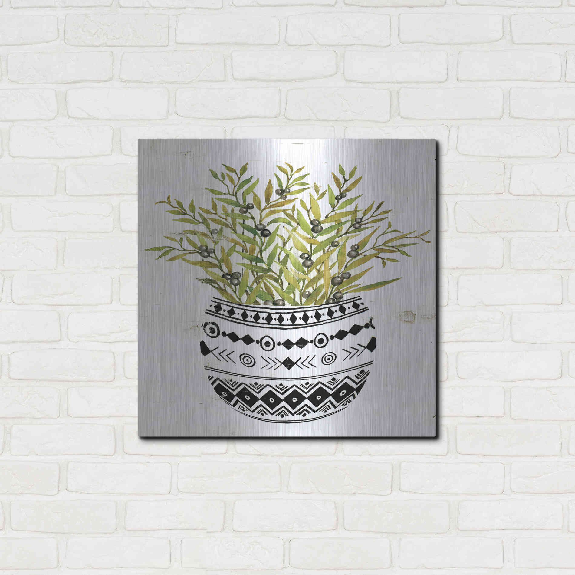 Luxe Metal Art 'Mud Cloth Succulent I' by Cindy Jacobs, Metal Wall Art,24x24