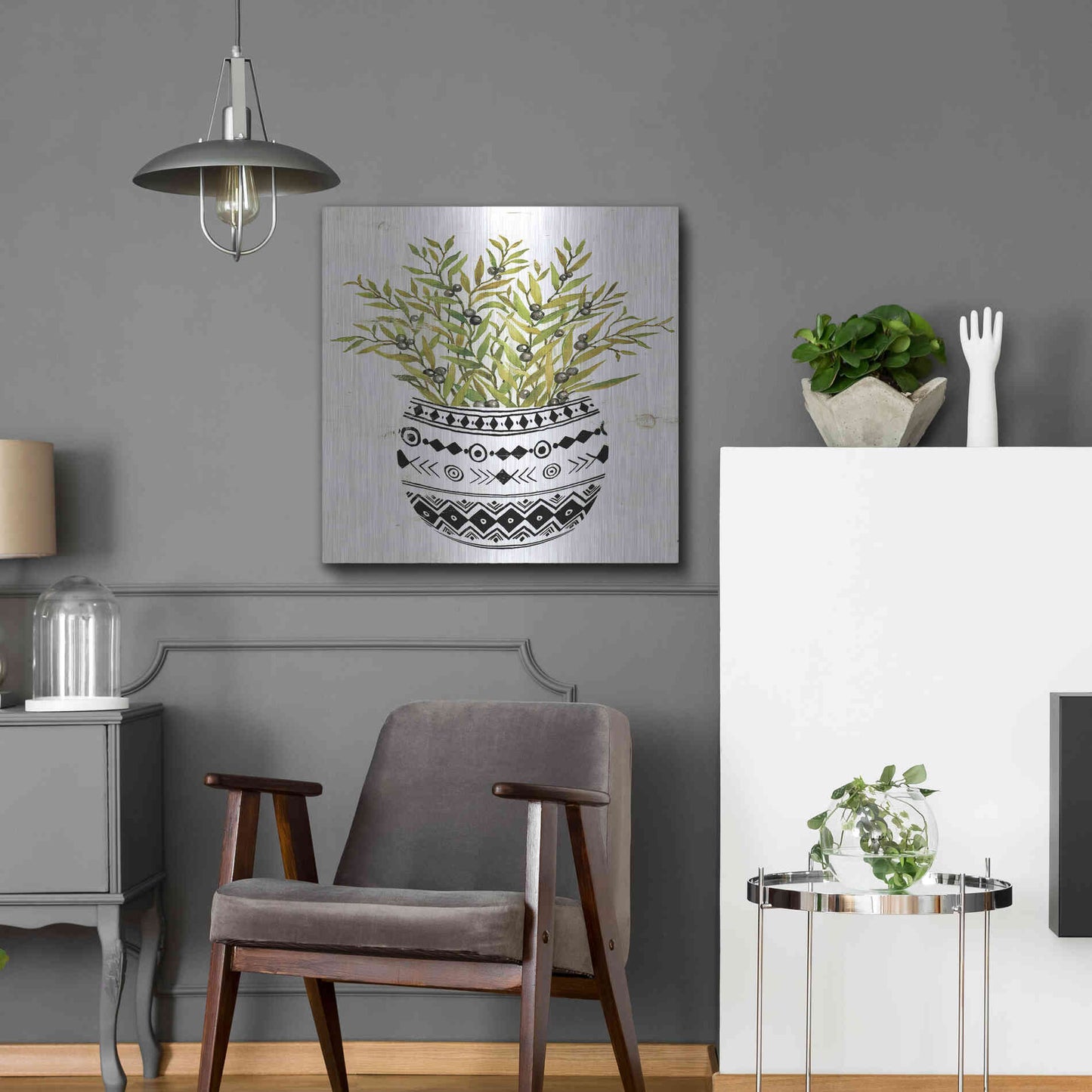 Luxe Metal Art 'Mud Cloth Succulent I' by Cindy Jacobs, Metal Wall Art,24x24