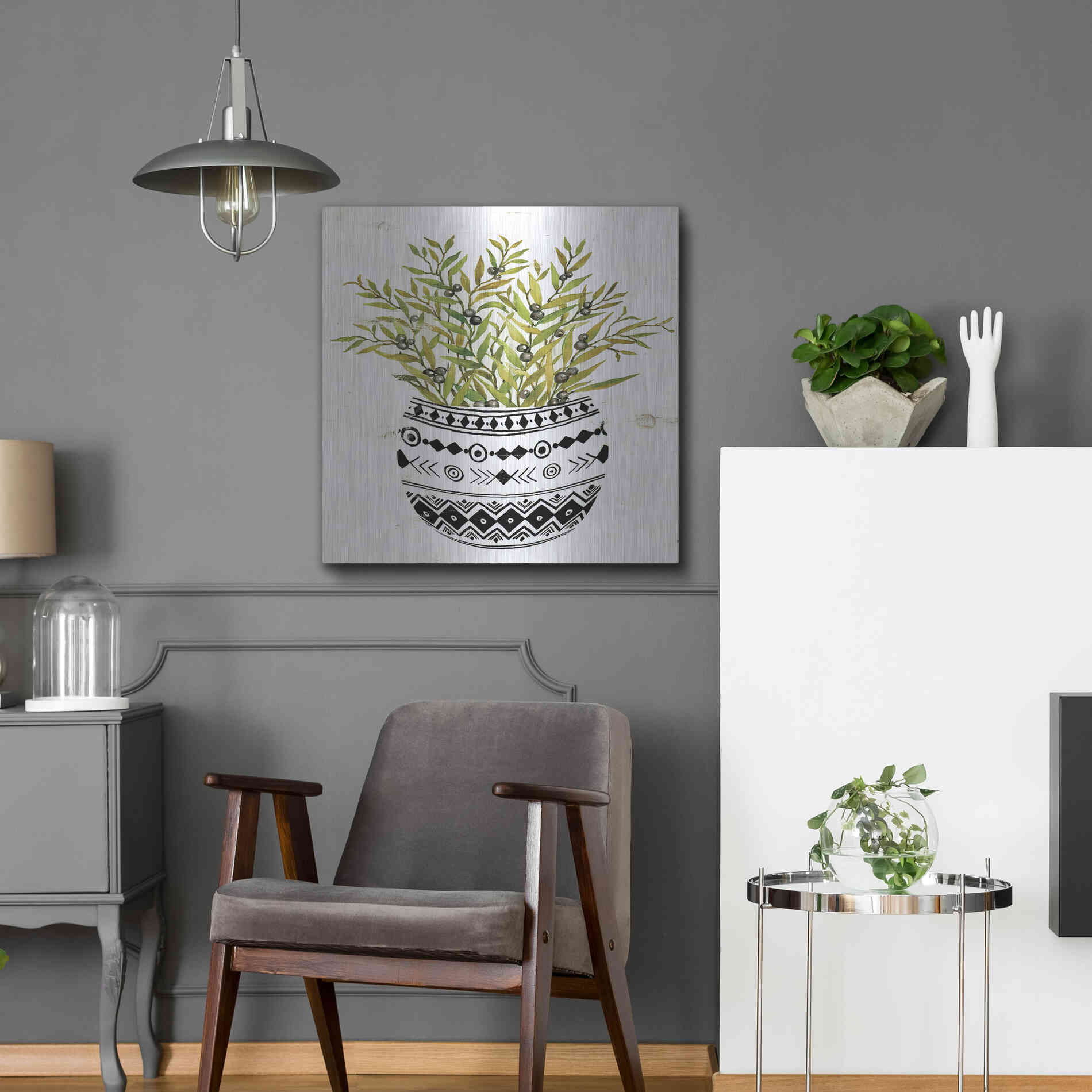 Luxe Metal Art 'Mud Cloth Succulent I' by Cindy Jacobs, Metal Wall Art,24x24