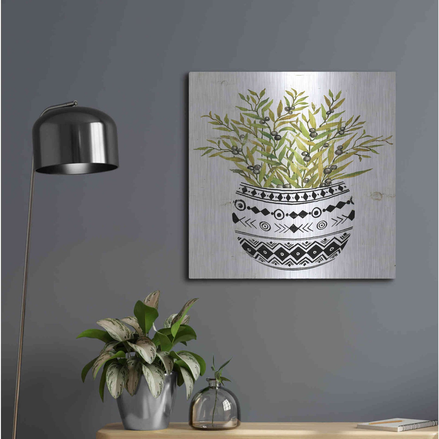 Luxe Metal Art 'Mud Cloth Succulent I' by Cindy Jacobs, Metal Wall Art,24x24