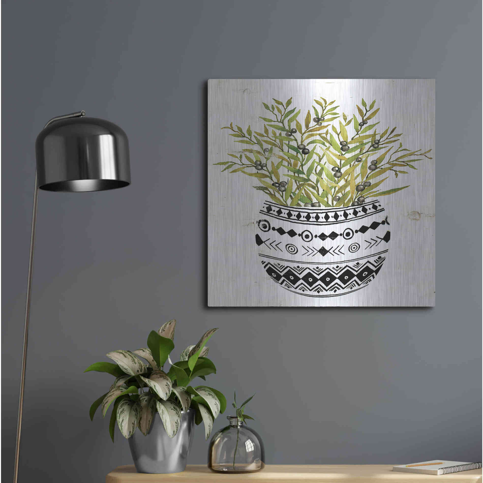 Luxe Metal Art 'Mud Cloth Succulent I' by Cindy Jacobs, Metal Wall Art,24x24