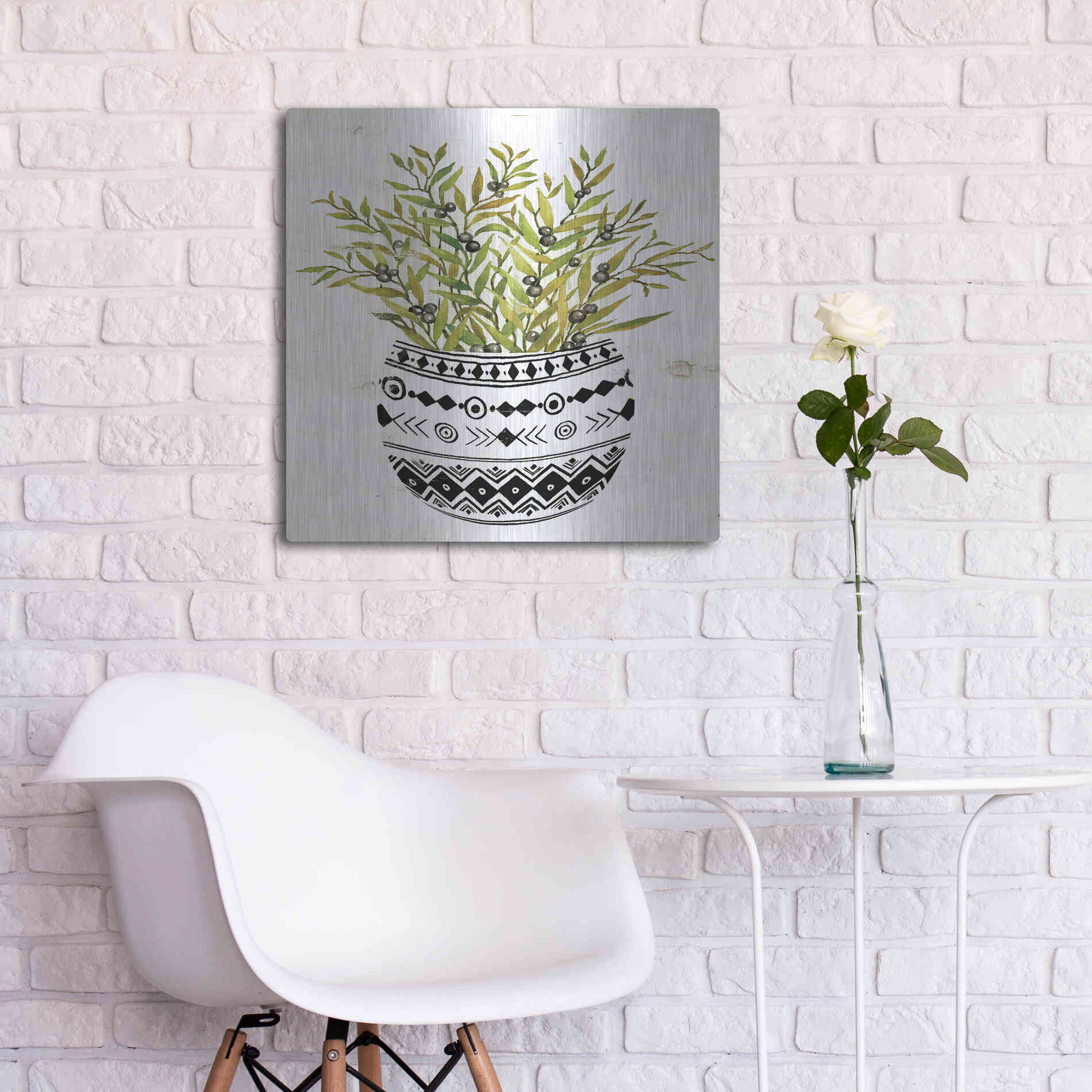 Luxe Metal Art 'Mud Cloth Succulent I' by Cindy Jacobs, Metal Wall Art,24x24