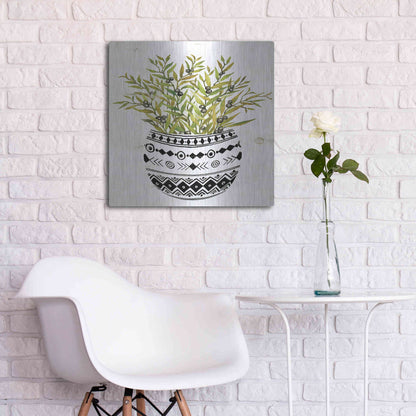 Luxe Metal Art 'Mud Cloth Succulent I' by Cindy Jacobs, Metal Wall Art,24x24