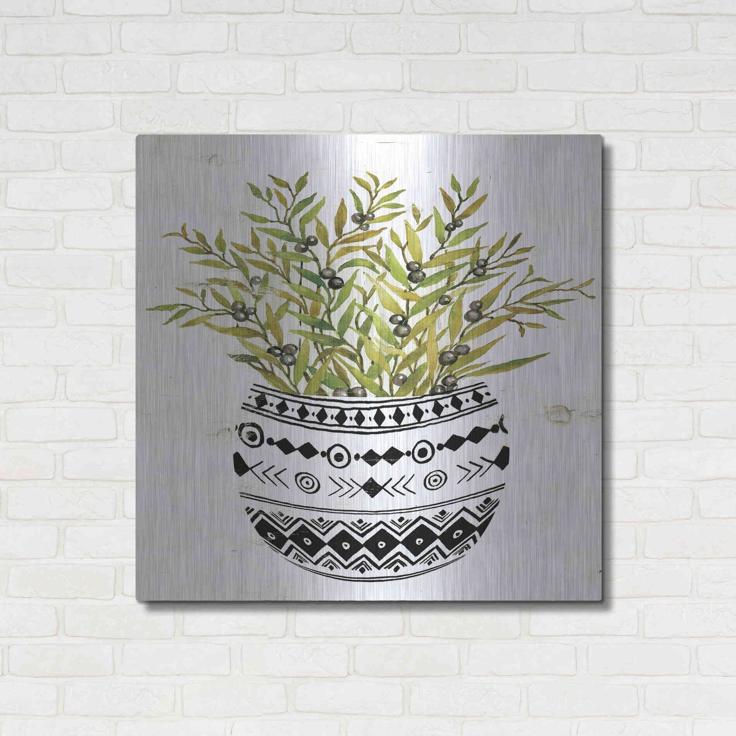 Luxe Metal Art 'Mud Cloth Succulent I' by Cindy Jacobs, Metal Wall Art,36x36