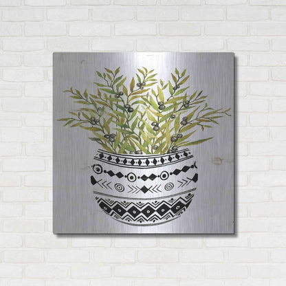 Luxe Metal Art 'Mud Cloth Succulent I' by Cindy Jacobs, Metal Wall Art,36x36