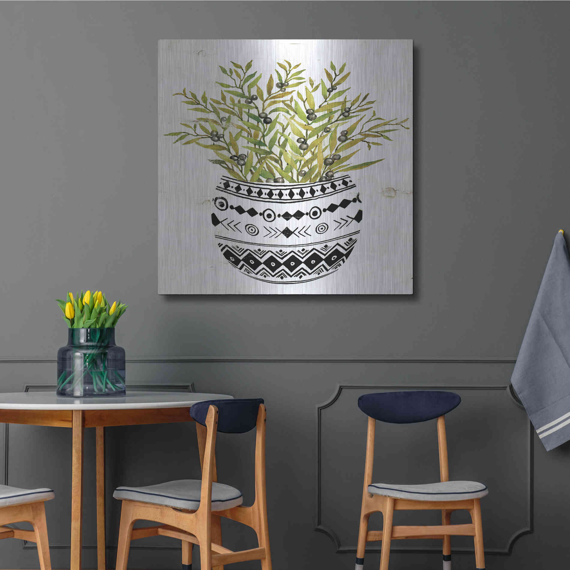 Luxe Metal Art 'Mud Cloth Succulent I' by Cindy Jacobs, Metal Wall Art,36x36