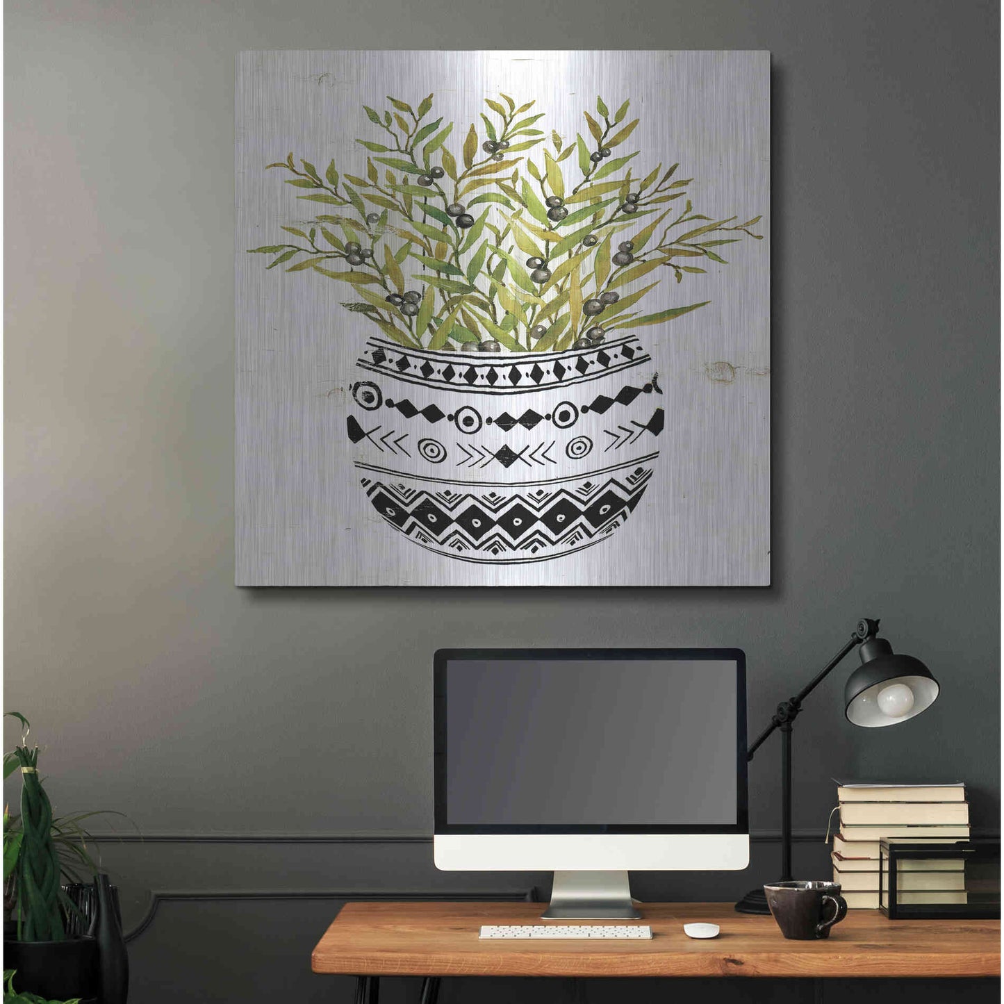 Luxe Metal Art 'Mud Cloth Succulent I' by Cindy Jacobs, Metal Wall Art,36x36