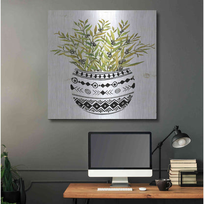 Luxe Metal Art 'Mud Cloth Succulent I' by Cindy Jacobs, Metal Wall Art,36x36