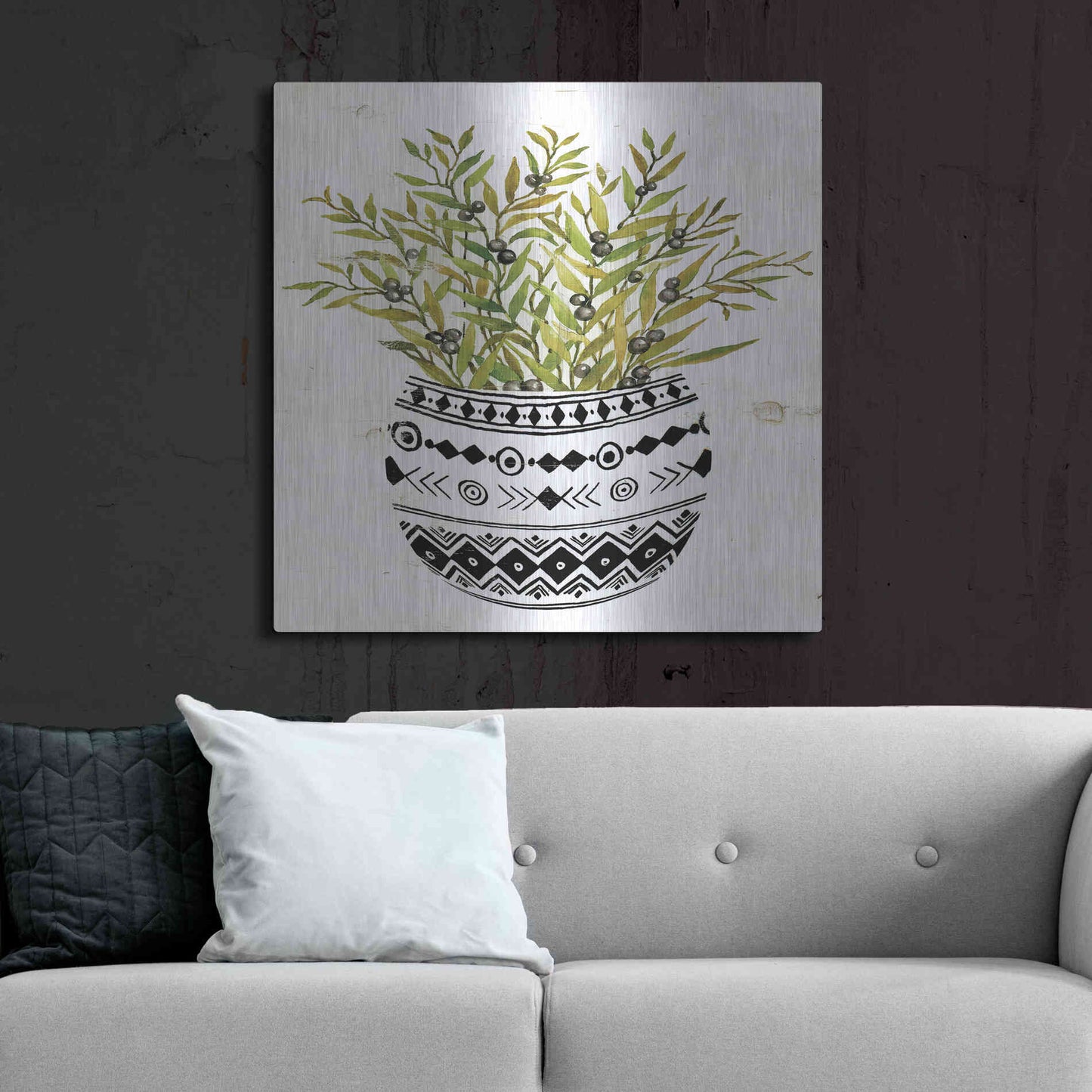 Luxe Metal Art 'Mud Cloth Succulent I' by Cindy Jacobs, Metal Wall Art,36x36