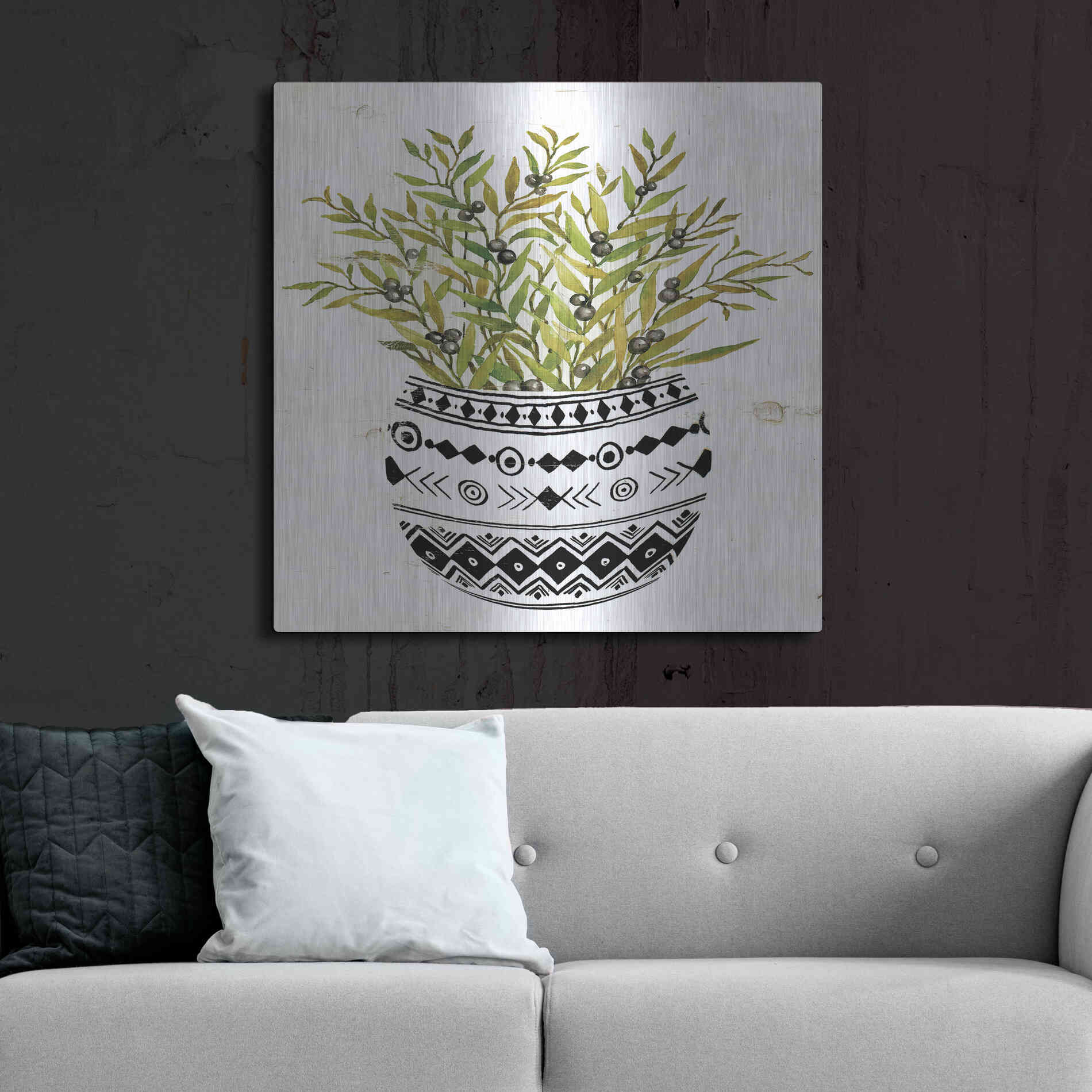Luxe Metal Art 'Mud Cloth Succulent I' by Cindy Jacobs, Metal Wall Art,36x36